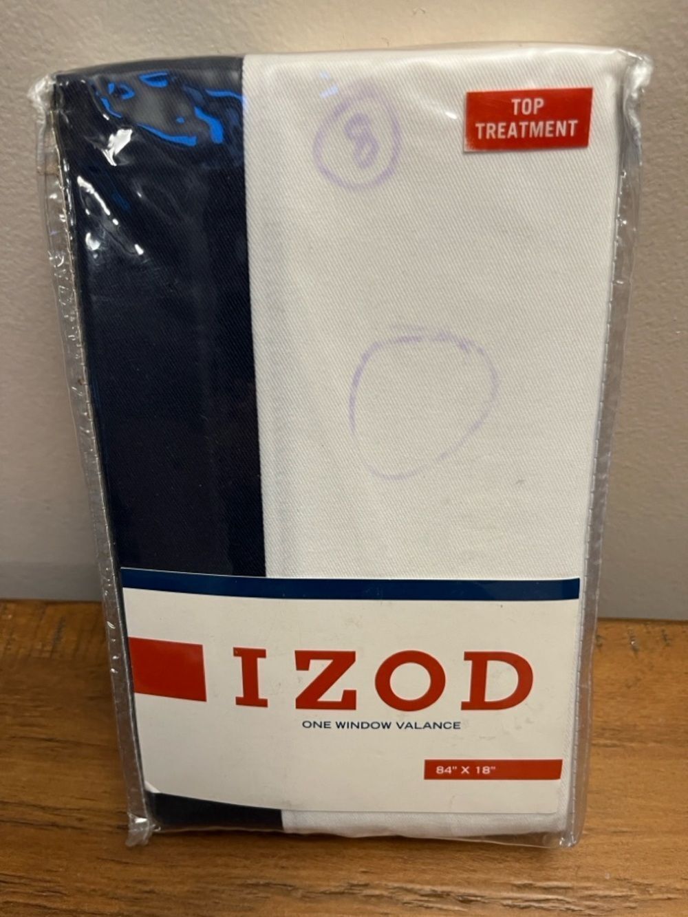 NWT IZOD 2 Window Valances Classic Stripe Navy Blue 84" X 18" Cotton Polyester - Picture 3 of 6